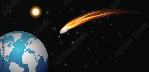 asteroid coming near to earth in space vector poster