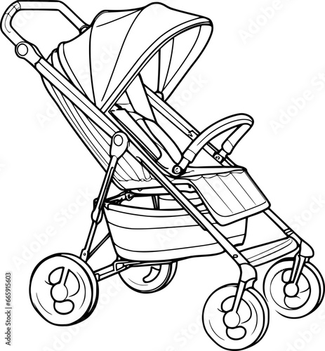 outline illustration of stroller for coloring page
