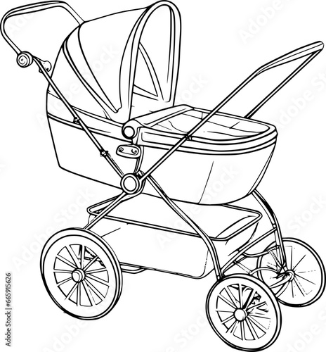 outline illustration of stroller for coloring page