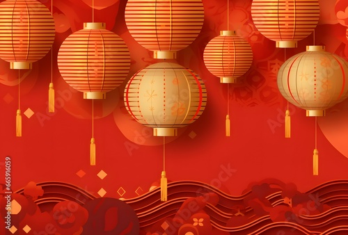 gold oriental lanterns on a red background