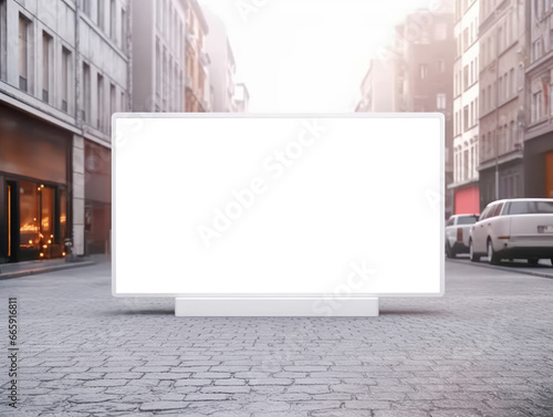 Blank white billboard on the street. Mock up. Generative AI