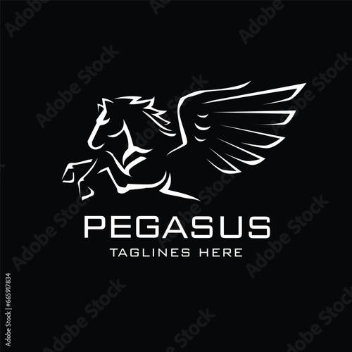 silhouette of a mythical creature of pegasus on a black background.