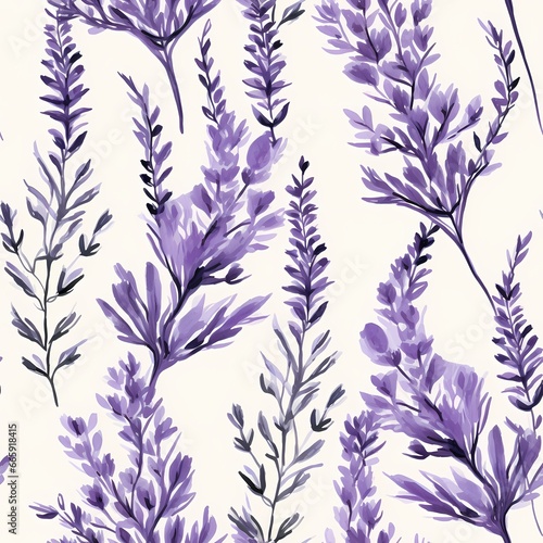 lavender flower rough hand drawn using violet ink seamless pattern