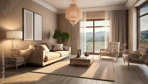 Transcendent Tranquility Beige Living Room in D © Donald