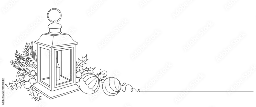Merry Christmas decoration. line art vector illustration