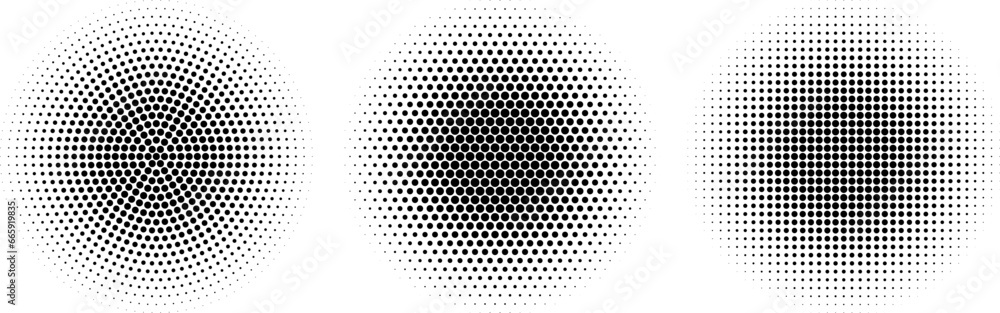 circular round halftone black dot pattern vector set - obrazy, fototapety, plakaty 