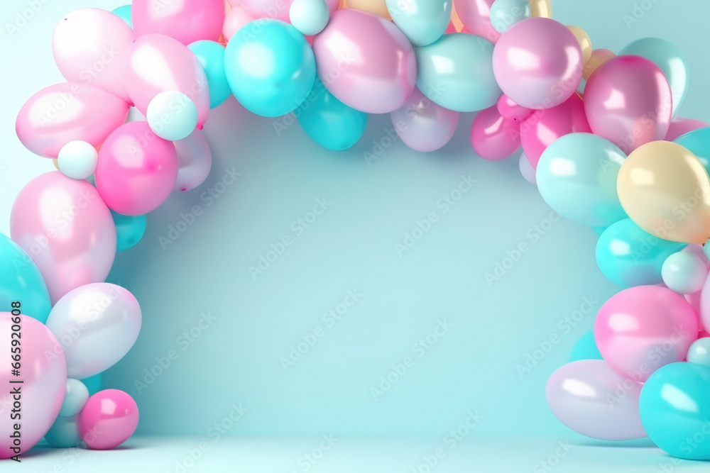 Arch frame with balloons on blue background, celebration design