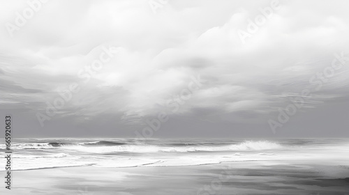 Monochrome textured painting with ocean and waves