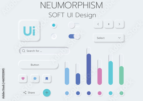 3D Neumorphic Soft UI Design. 3D Bottons.