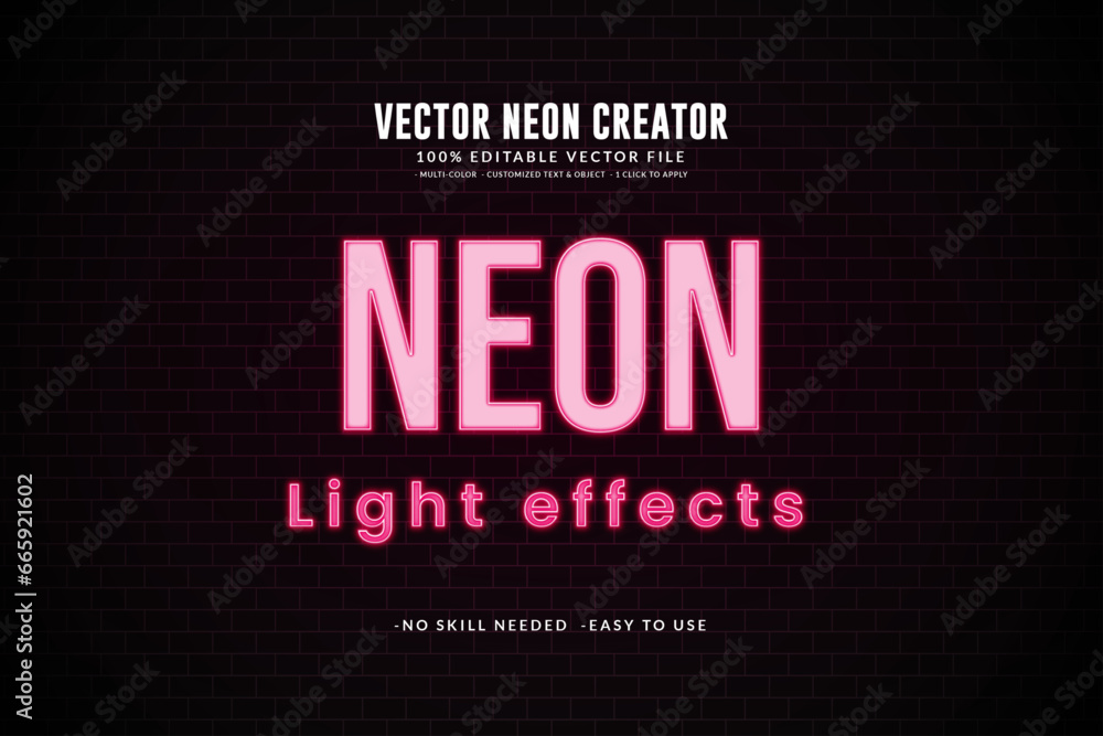 neon editable text effects glowing light layer style with black wall premium vector