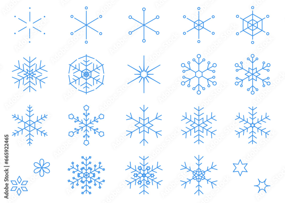 シンプルな青色の雪の結晶の線画イラストセット ベクター素材 snow crystal snowflake シンプルな青色の雪の結晶の線画イラストセット ベクター素材 snow crystal snowflake