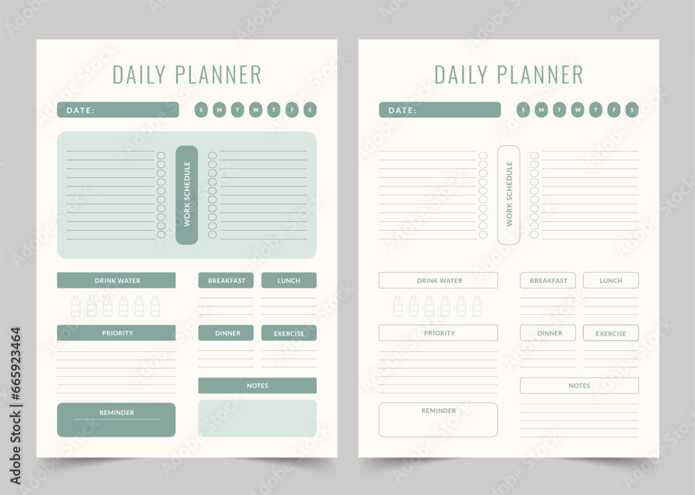 Minimalist Daily Planner, Modern Planner Template Set, Vector Planner