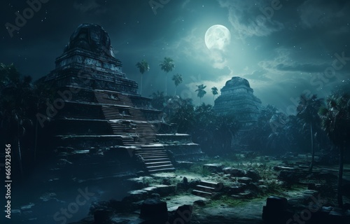 Lost Ancient Mayan City with Pyramids  photo