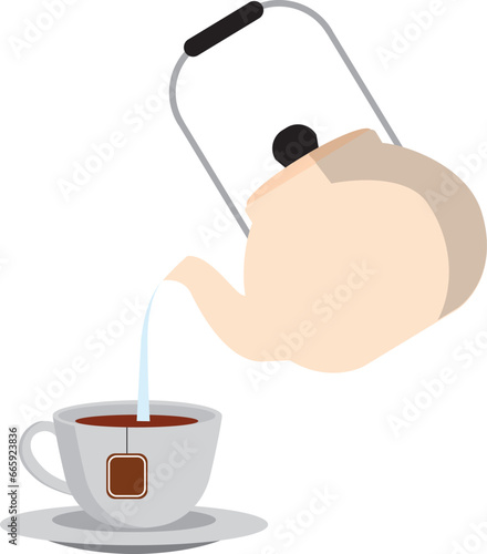 Kettle and Cup vector. Pour hot water into a Cup.