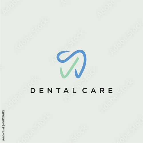 Modern minimal dentist logo design. Abstract tooth check tick icon logotype. Dental clinic vector sign mark icon.