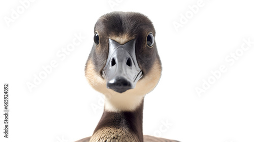 front view, close up a cute canada goose's head isolated on transparent background, looking at camera. 