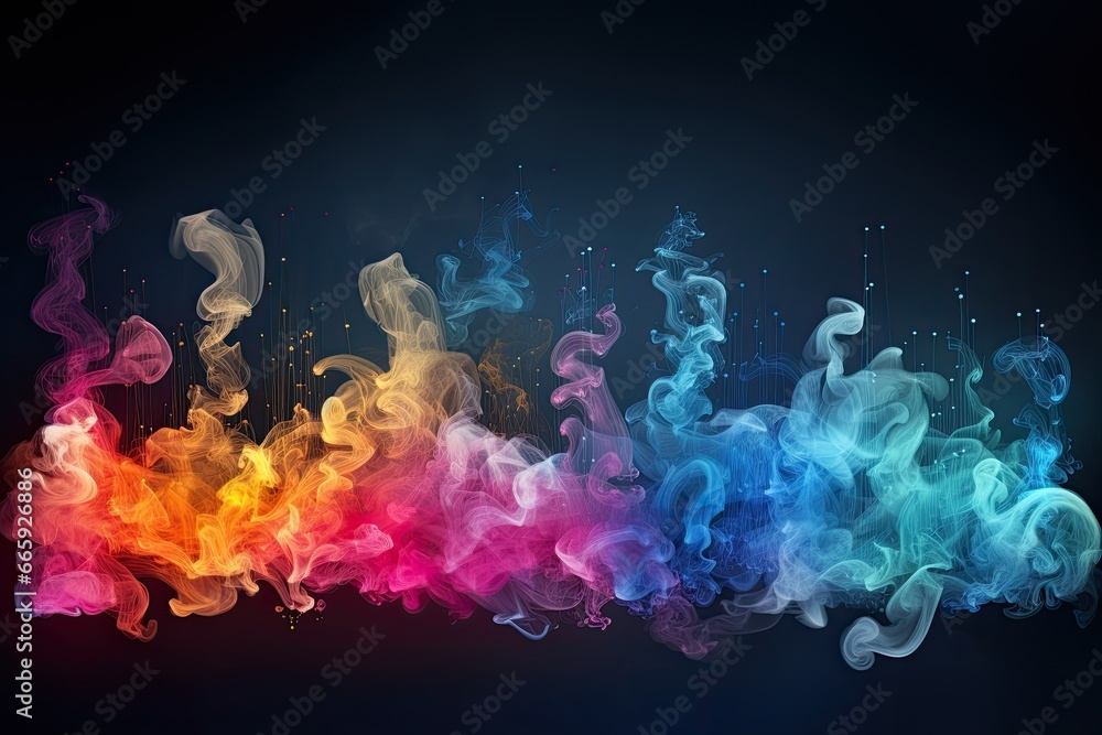 Colorful smoke on dark background. Abstract background. 3D rendering, large amount of smoke is taken with many options available in various graphic, AI Generated