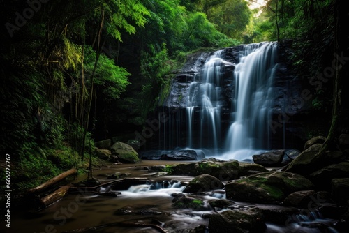 Beautiful waterfall in the forest at Phu Soi Dao National Park, Thailand, Long exposure of a waterfall in the jungle, Khao Yai National Park, Thailand, AI Generated
