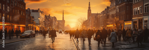 city streets of copenhagen at sunset