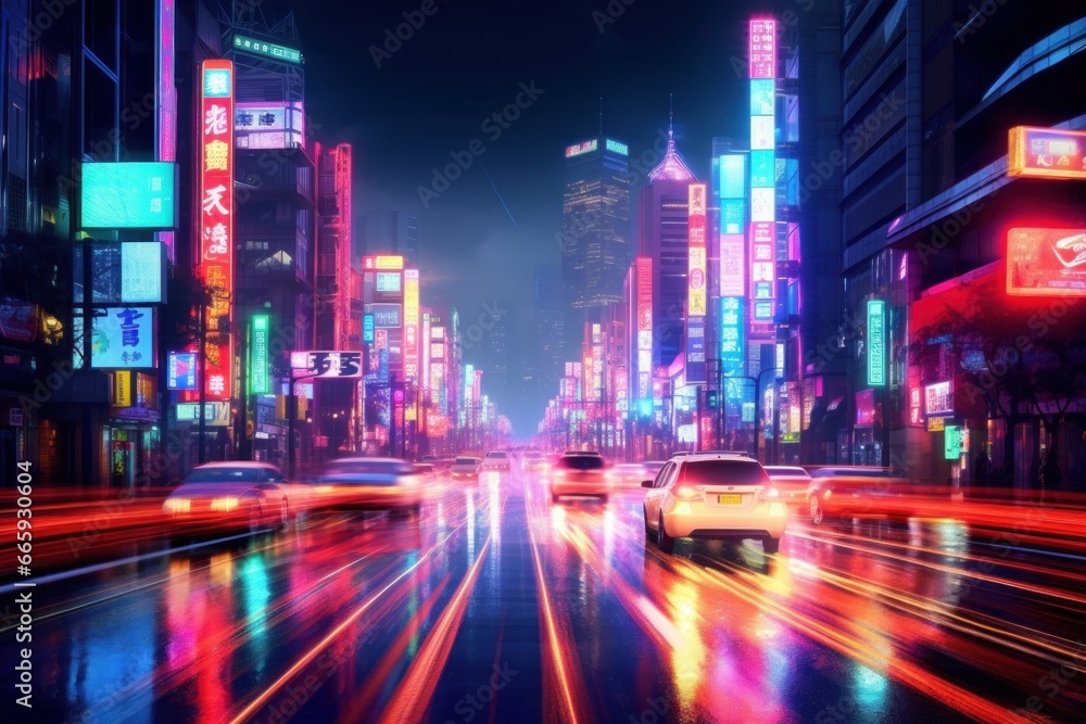 long exposure abstract colorful futuristic night city background
