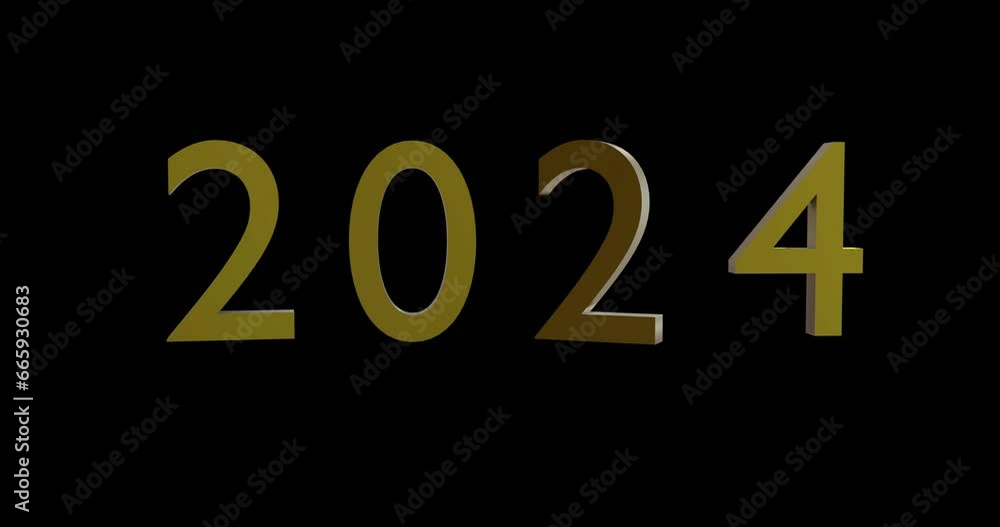 Animation of gold 2024 text spinning on black background Animation of gold 2024 text spinning on black background