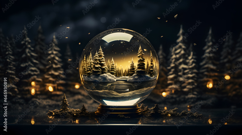 Snow globe with christmas tree inside. Christmas and New Year concept Snow globe with christmas tree inside. Christmas and New Year concept
