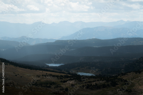 Summer view of distant lakes and mountains in wyoming