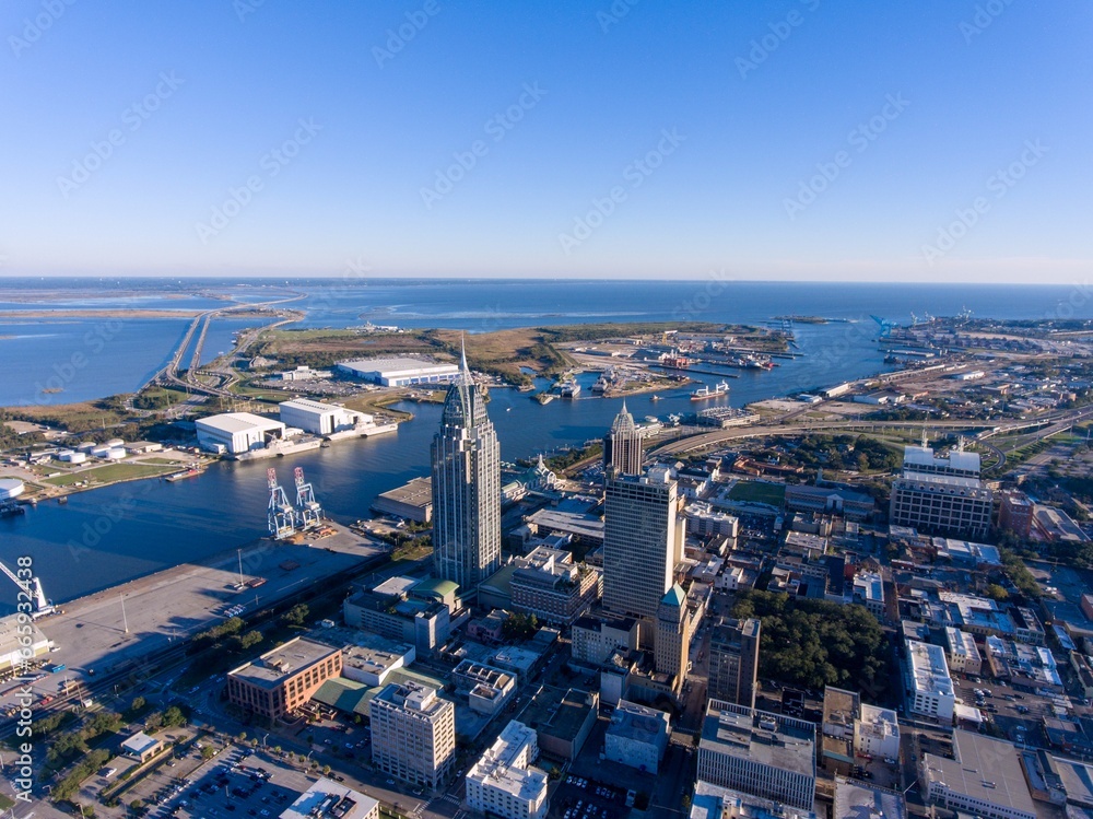 Aerial view of downtown Mobile, Alabama