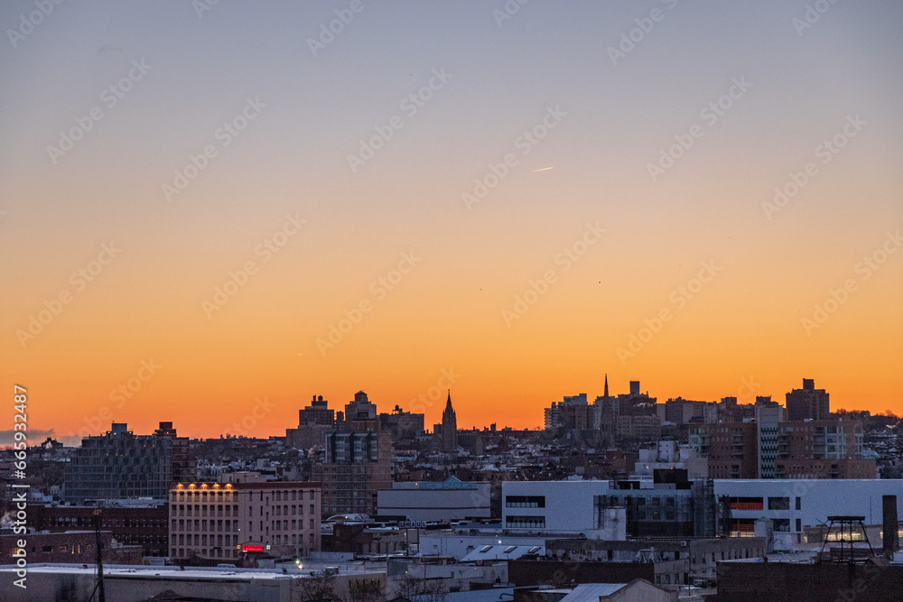Sunrise over the skyline of Red hook New York