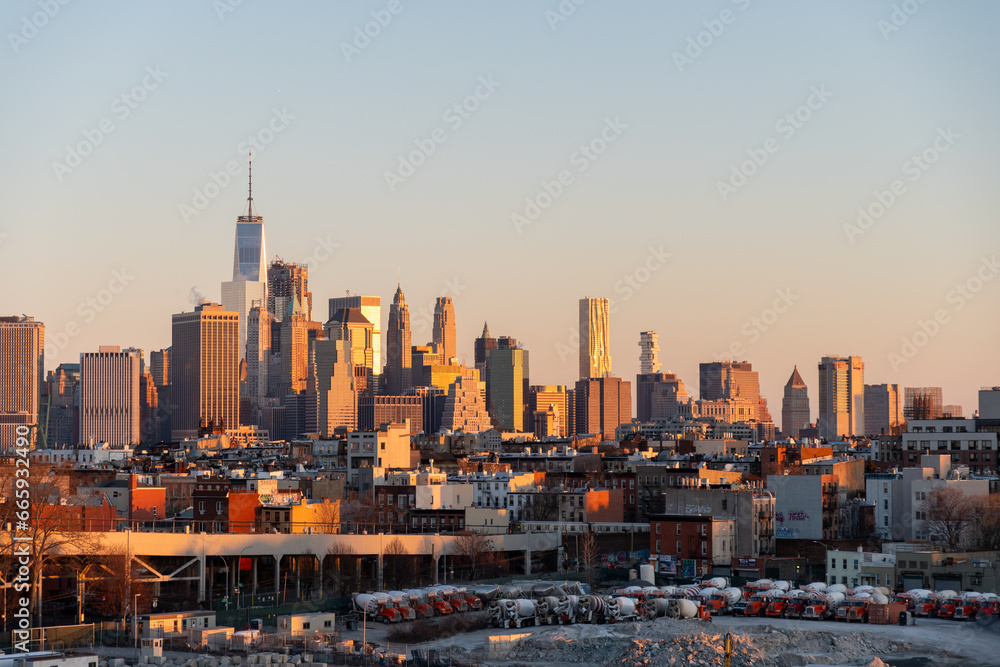 Early morning view of New York City skyline from Brooklyn