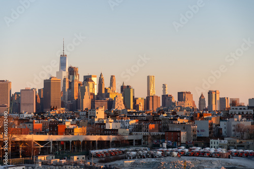 Early morning view of New York City skyline from Brooklyn