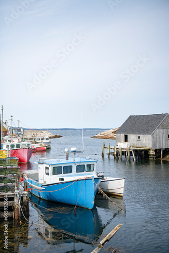 Fishing Boats at dock in iconic Peggy's Cove of Nova Scotia
