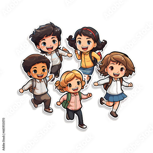 fun kids at the school stickers with white background