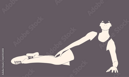 Lying woman silhouette. Sport girl illustration. Casual sportwear - t-shirt, breeches and sneakers. Young woman wearing workout clothes. Sport fashion girl in urban casual style.