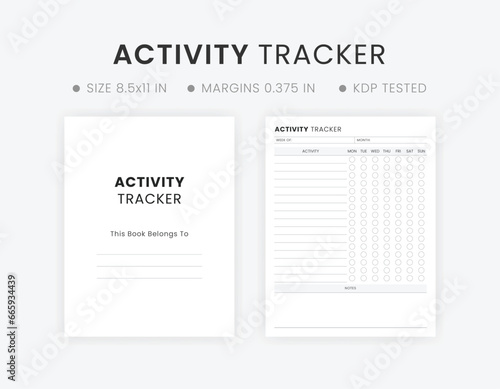 Printable Weekly Activity Tracker Log Book Template Design. Minimalist Daily Track Activities Low Content Planner Book Design