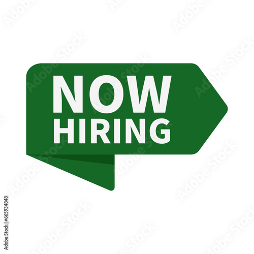 Now Hiring In Green Rectangle Ribbon Shape For Recruitment Member
