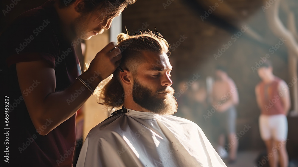 Portrait of handsome young man standing at barber shop. Stylish hairstylist standing in his salon with his arms crossed. Portrait of handsome young man standing at barber shop. Stylish hairstylist standing in his salon with his arms crossed.