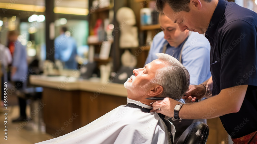 Barber using scissors and comb. Man with beard getting haircut in barber shop. Modern hair salon concept. Barber using scissors and comb. Man with beard getting haircut in barber shop. Modern hair salon concept.
