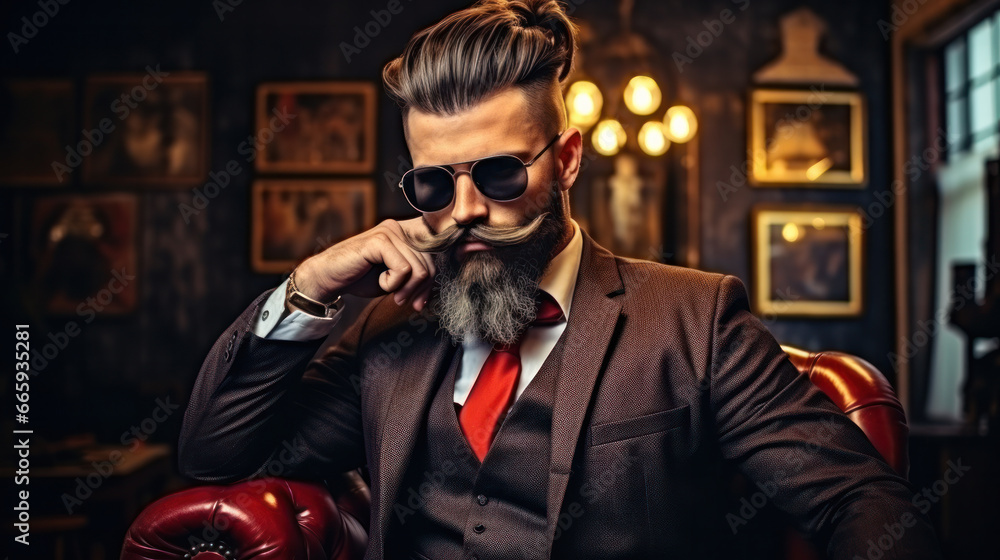 Portrait of handsome young man standing at barber shop. Stylish hairstylist standing in his salon with his arms crossed.