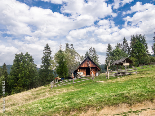 Seasonal shepherd shelter. Autumn, Pieniny Mountains, Poland.