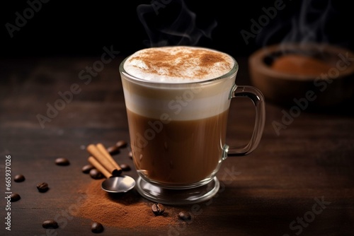 A frothy coffee beverage with a rich and robust flavor. Generative AI