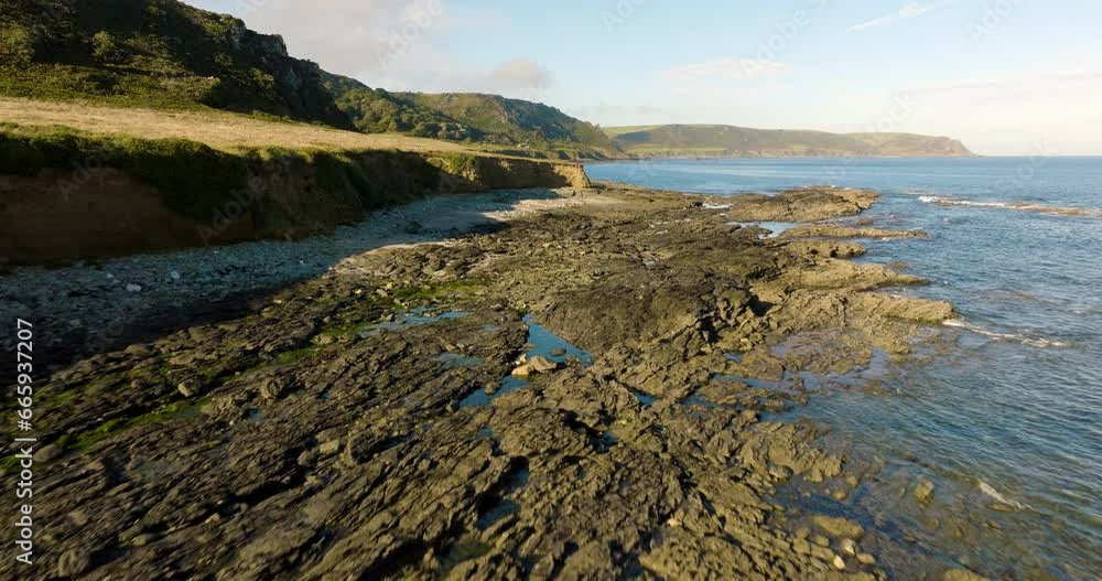 Rising Drone Shot Over Beautiful English Coastline Under Clear Summer Skies Rising Drone Shot Over Beautiful English Coastline Under Clear Summer Skies