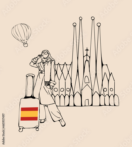 Spain, Barcelona, Europe, travel, Holy family, girl, Christmas, Christmas weekend, globe, vector, flag