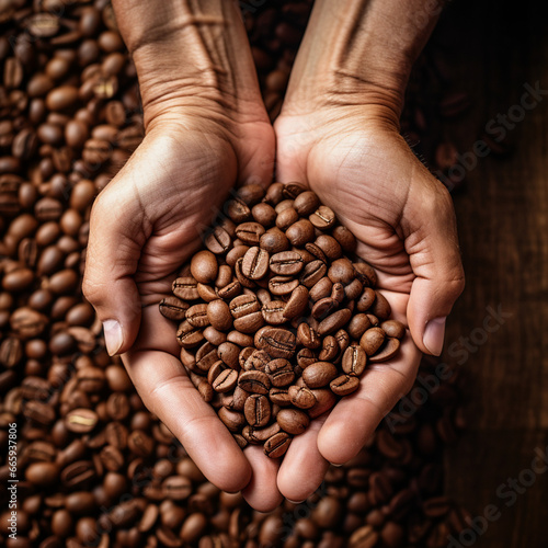 coffee beans in hands. Generative AI