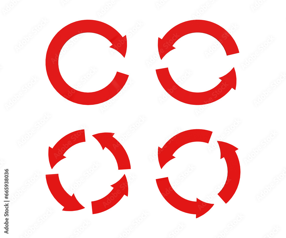 3D recycle arrows set. Reuse concept. Refresh, reset, restart, reload, undo or process concept. Set of recycle arrows in red color. 3d illustration 3D recycle arrows set. Reuse concept. Refresh, reset, restart, reload, undo or process concept. Set of recycle arrows in red color. 3d illustration