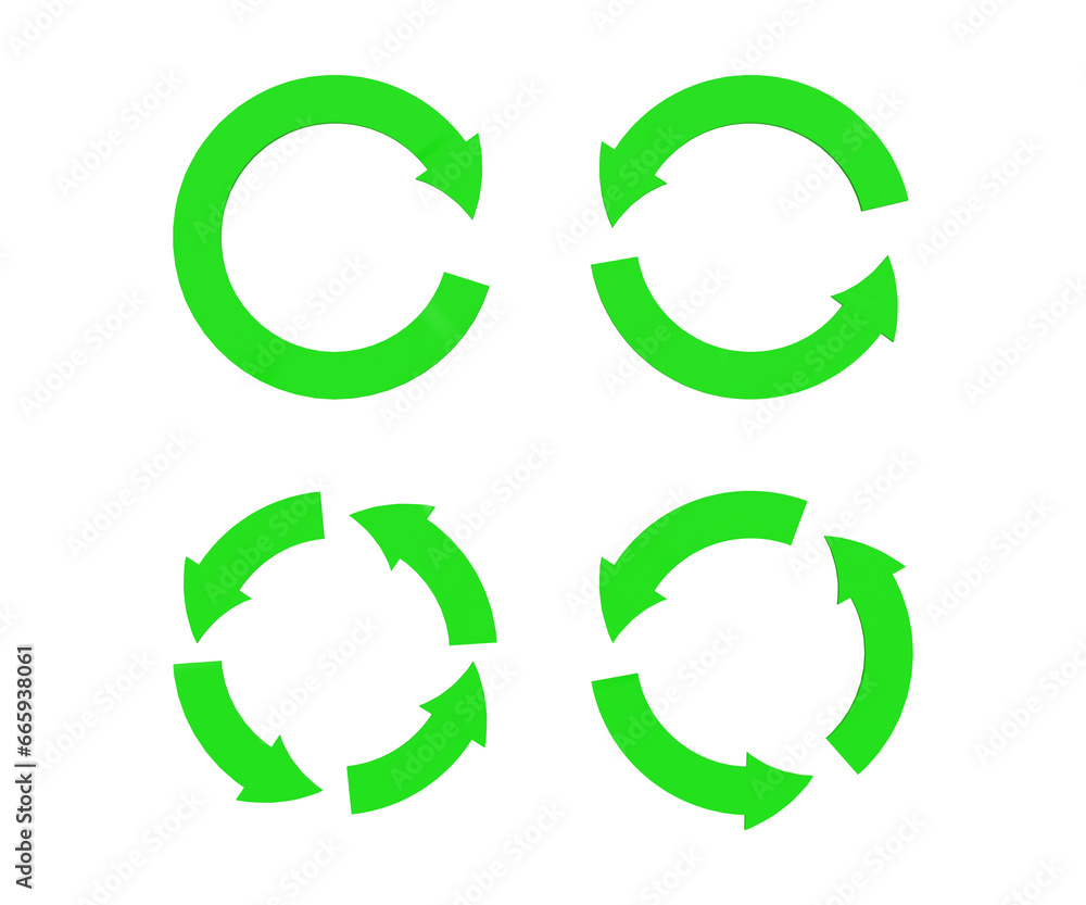3D recycle arrows set. Reuse concept. Refresh, reset, restart, reload, undo or process concept. Set of recycle arrows in green color. 3d illustration 3D recycle arrows set. Reuse concept. Refresh, reset, restart, reload, undo or process concept. Set of recycle arrows in green color. 3d illustration