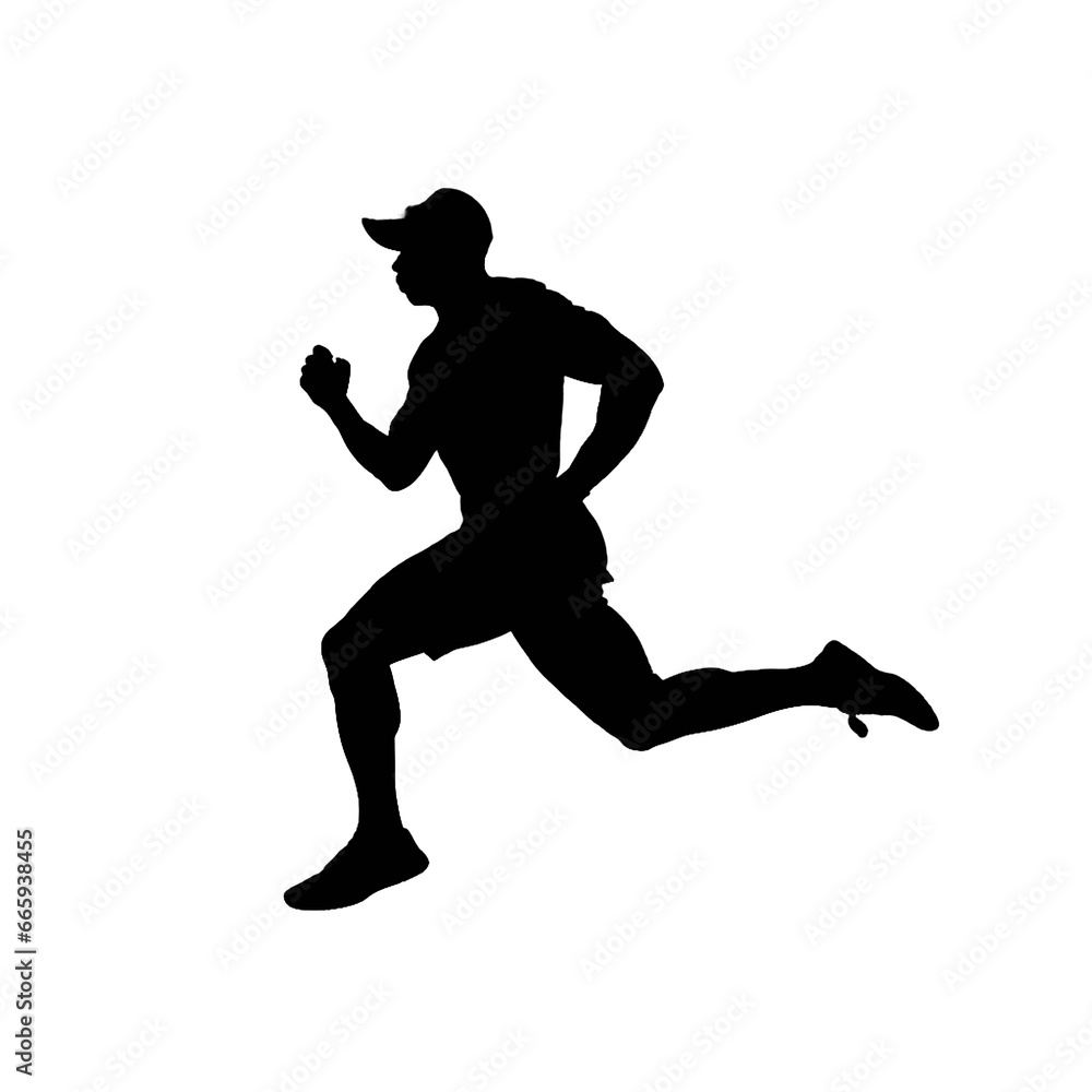 Fototapeta premium Silhouette ride a bike.This is men and women kids run exercise for Health At area Stadium Outdoors mountain biker on isolated white background.