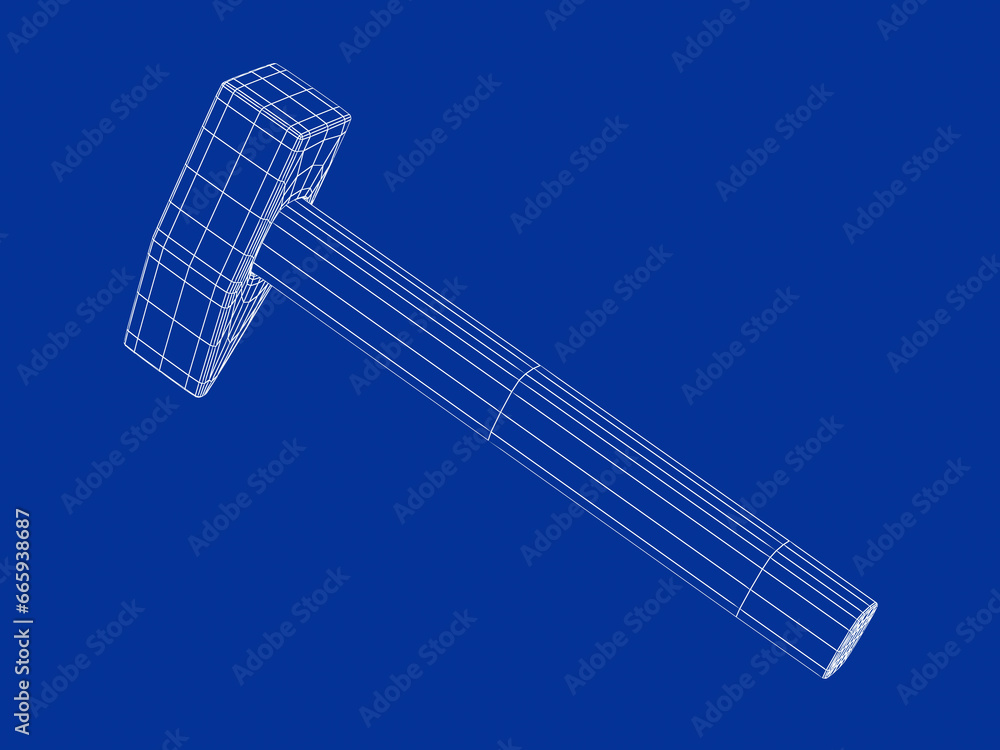 3d wireframe model of straight peen hammer 3d wireframe model of straight peen hammer