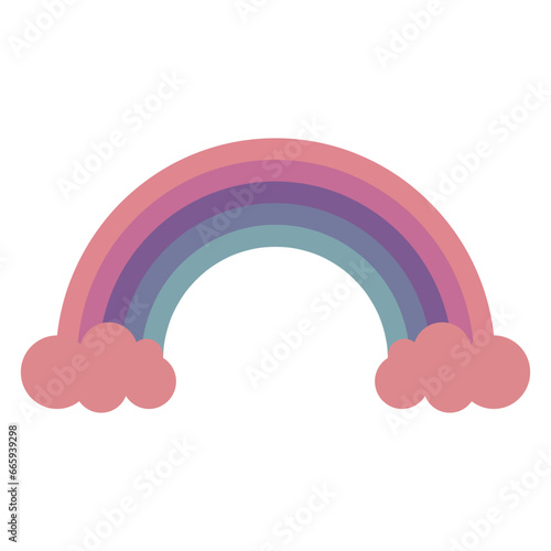 Rainbow in pink tones in flat steal with clouds
