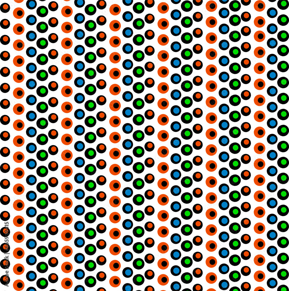 Colored small circles are arranged in rows and imitate signal lights